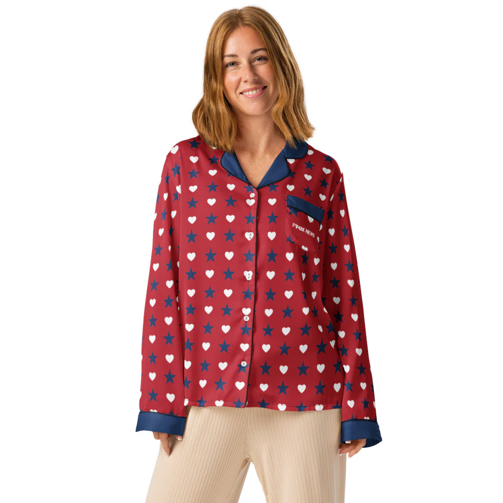 FOX News Proud American Hearts And Stars Women's Long Sleeve Pajama Top - Image 4