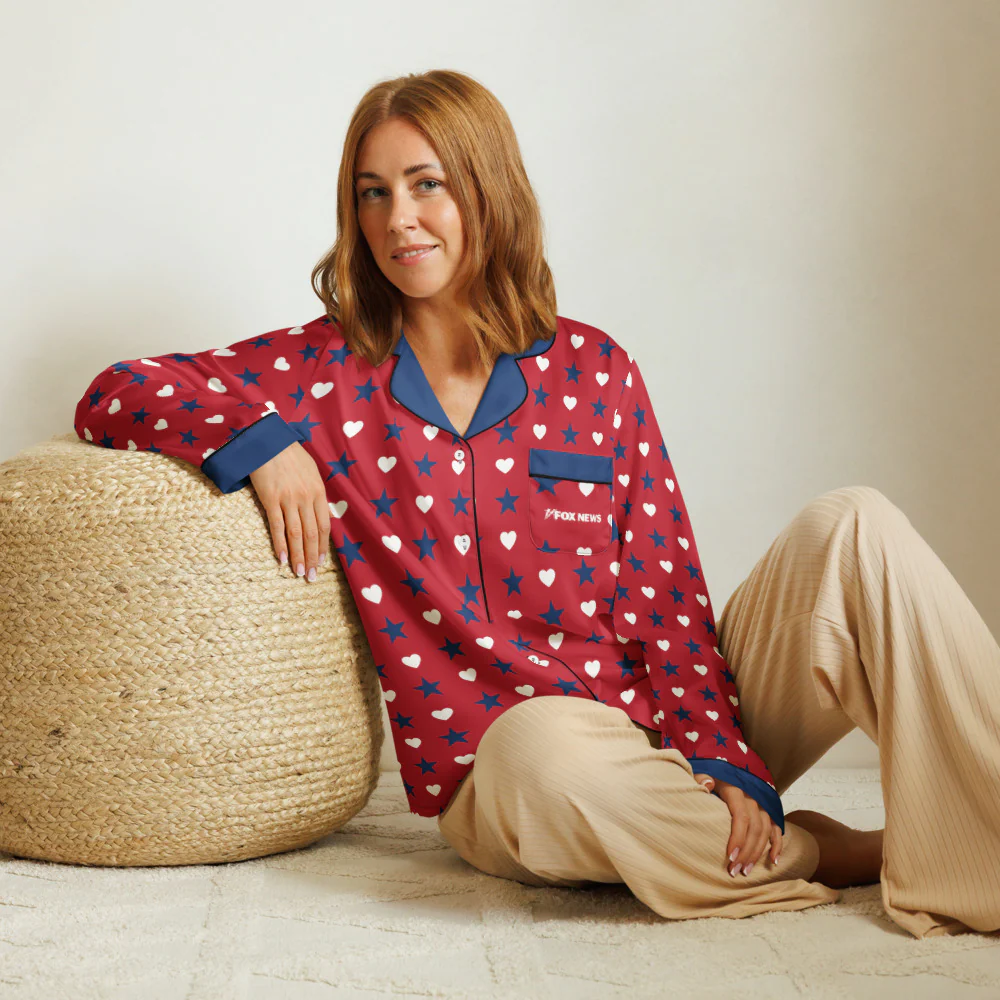 FOX News Proud American Hearts And Stars Women's Long Sleeve Pajama Top - Image 5