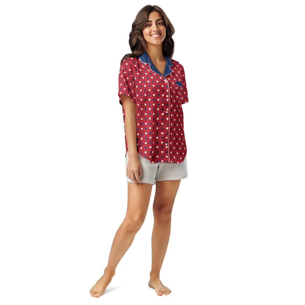 FOX News Proud American Hearts And Stars Women's Short Sleeve Pajama Top - Image 3