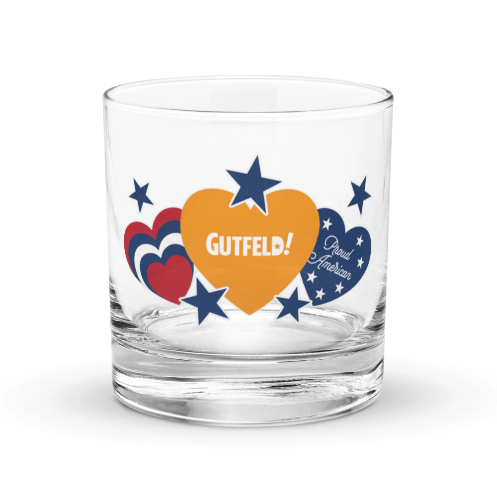 Gutfeld! Proud American Hearts And Stars Rocks Glass