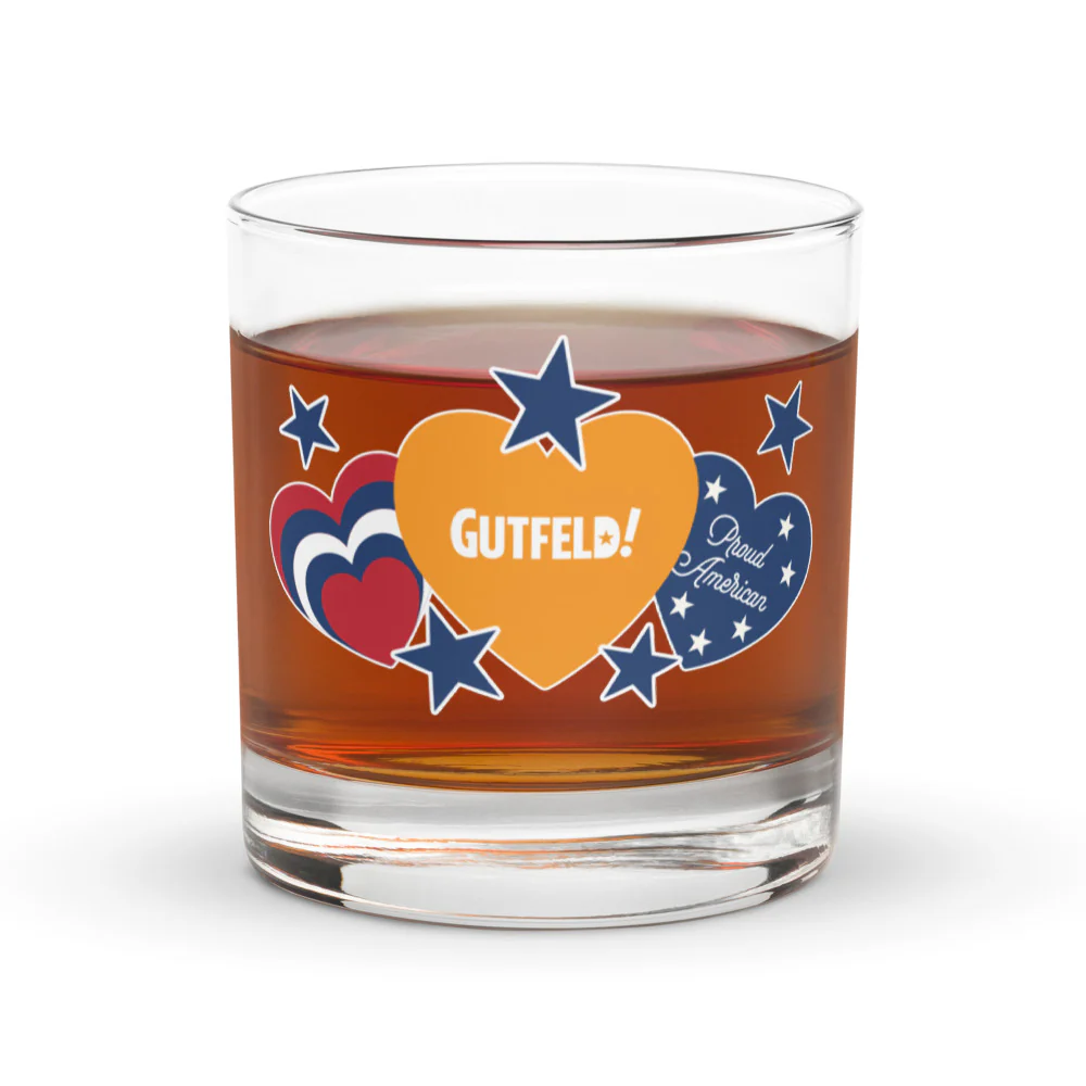 Gutfeld! Proud American Hearts And Stars Rocks Glass - Image 3