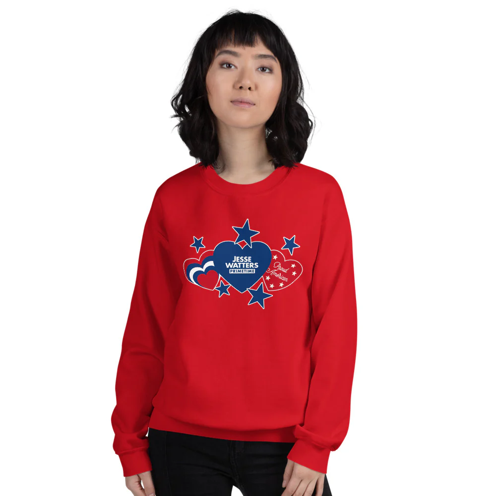 Jesse Watters Primetime Proud American Hearts And Stars Sweatshirt - Image 3