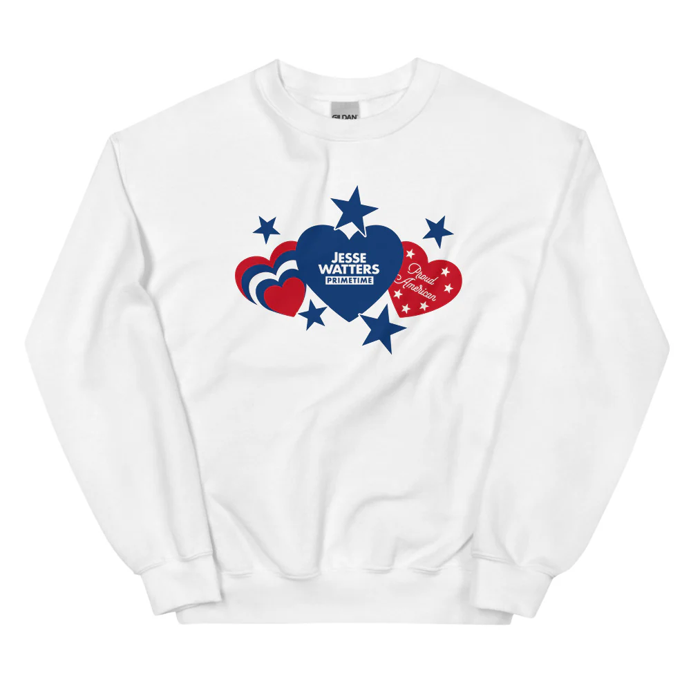 Jesse Watters Primetime Proud American Hearts And Stars Sweatshirt - Image 5