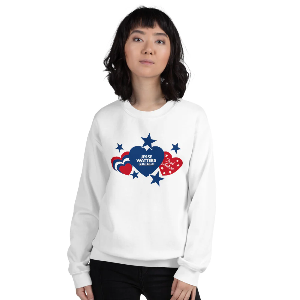 Jesse Watters Primetime Proud American Hearts And Stars Sweatshirt - Image 7